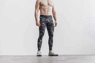 Nobull Compression Plush Heather Men's Tights Dark Grey Camo | Australia (MJ6810)